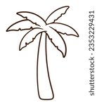 Outline Coconut Tree Cartoon Doodle Sticker Vector Illustration for Summer Beach Decoration Element. Single Palm Tree Isolated on White Background for Drawing and Coloring Kids Book
