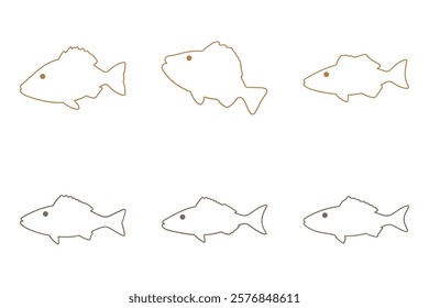 Outline Cod Fish Illustration Design Set