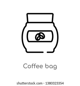 outline coffee bag vector icon. isolated black simple line element illustration from drinks concept. editable vector stroke coffee bag icon on white background