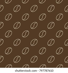 Outline coffee beans vector brown seamless pattern or texture