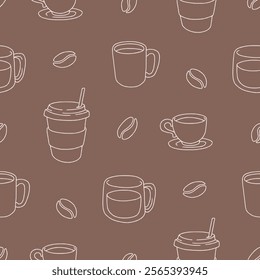 Outline Coffee Cup Bean Vector Seamless Pattern illustration Design