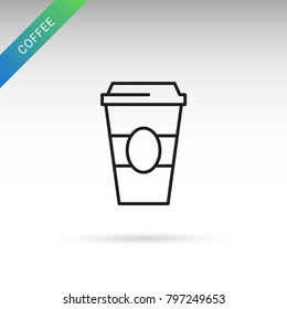 Outline coffee cup flat icon isolated on white background. Coffee to go pictogram. Line symbol for website design, mobile application, ui.