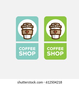Outline coffee cup logo template - vector illustration, emblem design on grey background