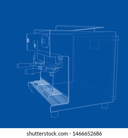 Outline coffee machine. Vector rendering of 3d. Wire-frame style. The layers of visible and invisible lines are separated