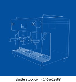 Outline coffee machine. Vector rendering of 3d. Wire-frame style. The layers of visible and invisible lines are separated