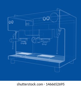 Outline coffee machine. Vector rendering of 3d. Wire-frame style. The layers of visible and invisible lines are separated