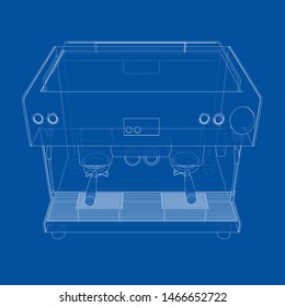 Outline coffee machine. Vector rendering of 3d. Wire-frame style. The layers of visible and invisible lines are separated