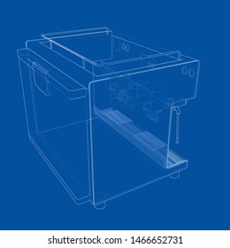 Outline coffee machine. Vector rendering of 3d. Wire-frame style. The layers of visible and invisible lines are separated