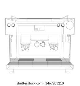 Outline coffee machine. Vector rendering of 3d. Wire-frame style. The layers of visible and invisible lines are separated