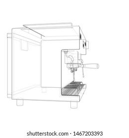 Outline coffee machine. Vector rendering of 3d. Wire-frame style. The layers of visible and invisible lines are separated