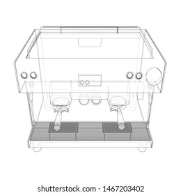Outline coffee machine. Vector rendering of 3d. Wire-frame style. The layers of visible and invisible lines are separated