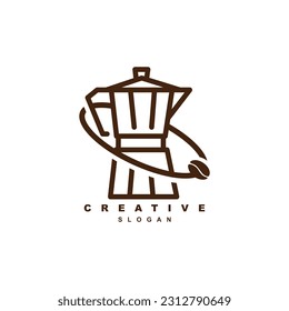 Outline coffee thermos cafe logo design for your brand or business