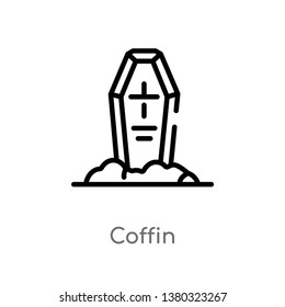 outline coffin vector icon. isolated black simple line element illustration from wild west concept. editable vector stroke coffin icon on white background