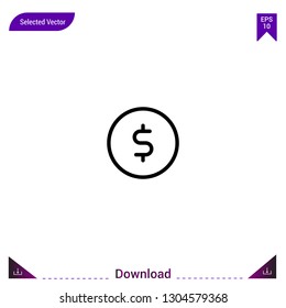 Outline coin icon isolated on white background. Line pictogram. mobile application, logo, user interface. Editable stroke. EPS10 format vector