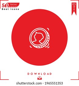 Outline coin icon. coin icon vector isolated on Red background. Graphic design, business-collection icons, mobile application, logo, user interface. EPS 10 format vector