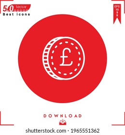 Outline coin icon. coin icon vector isolated on Red background. Graphic design, business-collection icons, mobile application, logo, user interface. EPS 10 format vector