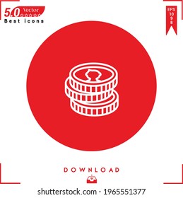 Outline coin icon. coin icon vector isolated on Red background. Graphic design, business-collection icons, mobile application, logo, user interface. EPS 10 format vector