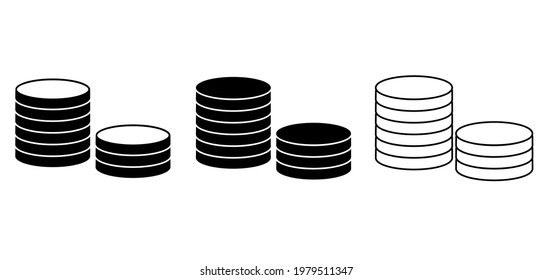  Outline coins icon. Money stacked coins icon. Vector illustration. Eps 10.