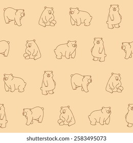 Outline Collection of Bear Vector Seamless Pattern illustration for Print, Wallpaper, Decoration.