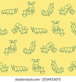 Outline Collection of Caterpillar Vector Seamless Pattern illustration Design