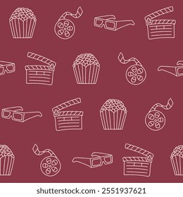 Outline Collection of Cinema Vector Seamless Pattern illustration for Print, Wallpaper, Decoration.