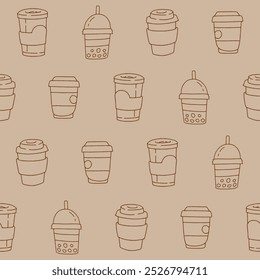 Outline Collection of Coffee Cup Vector Seamless Pattern illustration Design