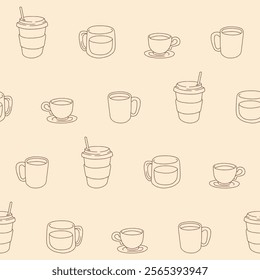 Outline Collection of Coffee Cup Vector Seamless Pattern illustration Design