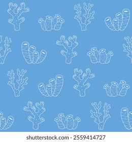 Outline Collection of Coral Reef Vector Seamless Pattern illustration for Print, Wallpaper, Decoration.