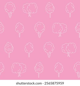 Outline Collection of Cotton Candy Vector Seamless Pattern illustration for Print, Wallpaper, Decoration.