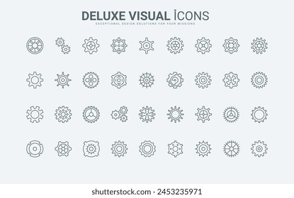 Outline collection of different large and small metal wheels with sprocket and cogs for engine, progress and settings symbol. Gears and cogwheels thin black and red line icons set vector illustration.