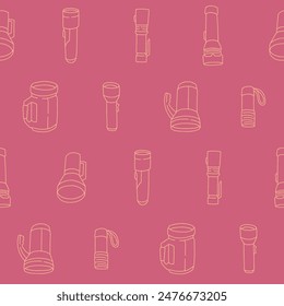 Outline Collection of Flashlight Seamless Pattern Vector illustration for Print, Wallpaper, Decoration.