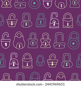 Outline Collection of Lock Seamless Pattern Vector illustration for Print, Wallpaper, Decoration.
