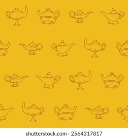 Outline Collection of Magic Lamp Vector Seamless Pattern illustration for Print, Wallpaper, Decoration.