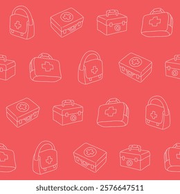 Outline Collection of Medic Bag Vector Seamless Pattern illustration Design