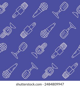 Colección de contorno de Vector de micrófono Ilustración de patrón sin costura para impresión, Fondo de pantalla, decoración.