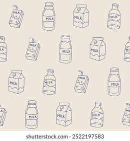 Outline Collection of Milk Vector Seamless Pattern illustration for Print, Wallpaper, Decoration.