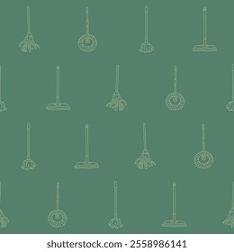 Outline Collection of Mop Vector Seamless Pattern illustration Design