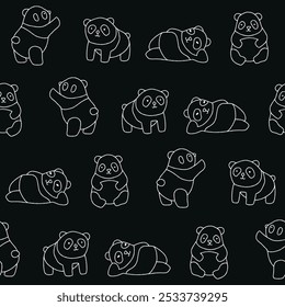 Outline Collection of Panda Vector Seamless Pattern illustration for Print, Wallpaper, Decoration.