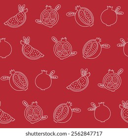 Outline Collection of Pomegranate Vector Seamless Pattern illustration Design