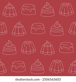 Outline Collection of Pudding Vector Seamless Pattern illustration for Print, Wallpaper, Decoration.