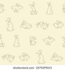 Outline Collection of Rabbit Seamless Pattern Vector illustration Design