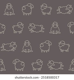 Outline Collection of Sheep Vector Seamless Pattern illustration for Print, Wallpaper, Decoration.