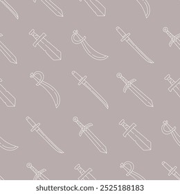 Coleção de contornos de Vetor de Espadas Design de ilustração de padrão sem costura