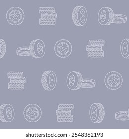 Outline Collection of Tire Vector Seamless Pattern illustration for Print, Wallpaper, Decoration.