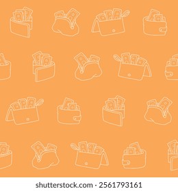 Outline Collection of Wallet Vector Seamless Pattern illustration for Print, Wallpaper, Decoration.