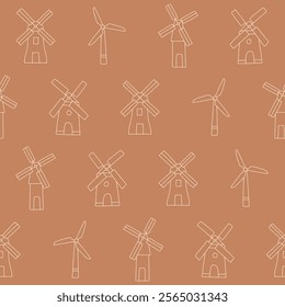 Outline Collection of Windmill Vector Seamless Pattern illustration for Print, Wallpaper, Decoration.