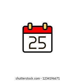 Outline color Christmas calendar icon isolated on white background. Line Xmas symbol. Editable stroke. Vector illustration, eps10.