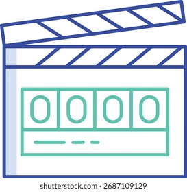 Ícone de ilustração vetorial de clapperboard digital de cor de contorno