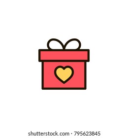 Outline color Gift box icon isolated on white background. Line Present pictogram. Valentines day symbol for website design, mobile application, ui. Editable stroke. Vector illustration, eps10.