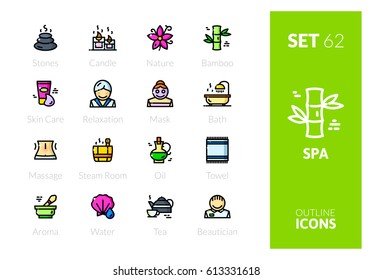 Outline color icons set in thin modern design style, flat line stroke vector symbols - SPA collection